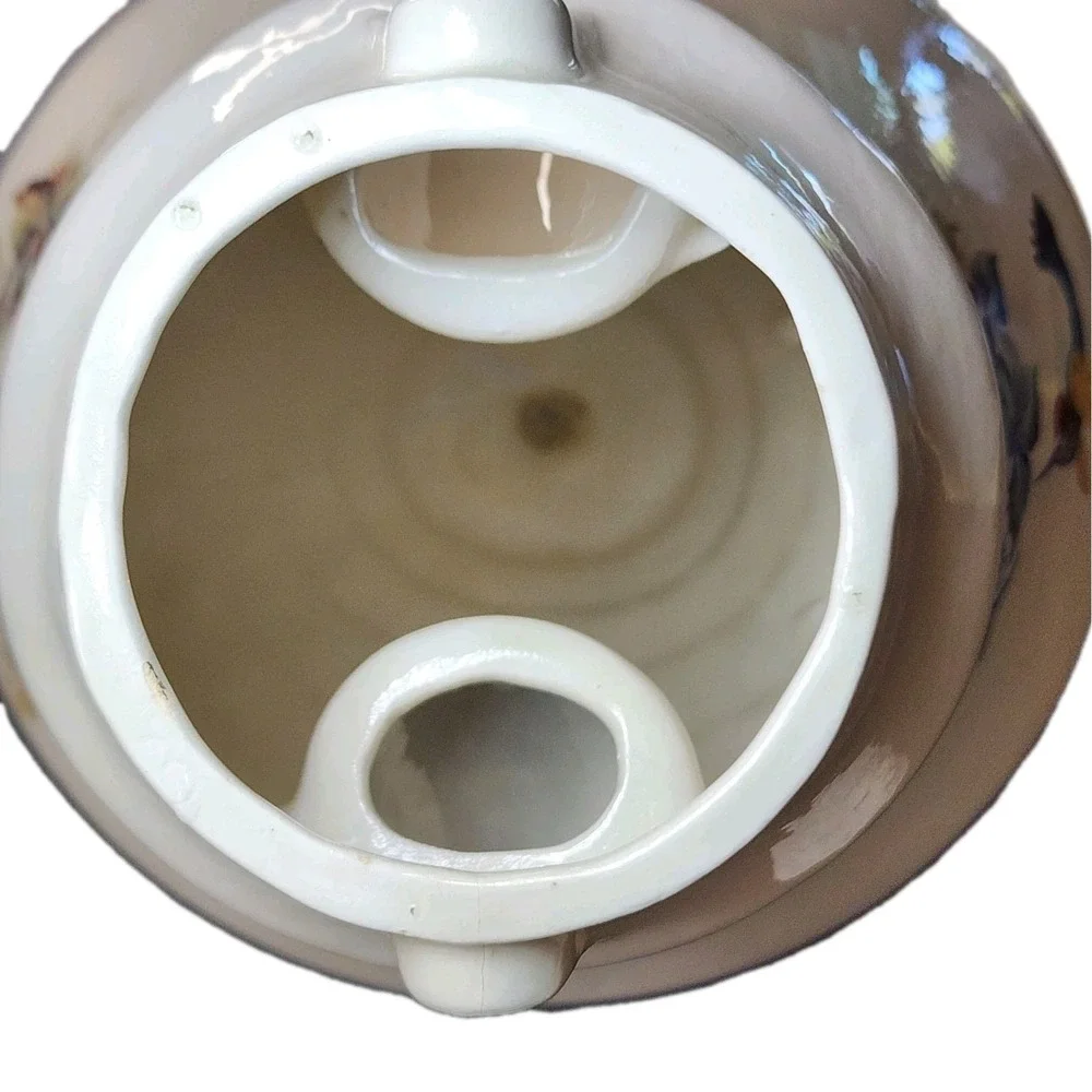 Vintage‎ Ceramic Garden Bird Feeder Whimsical Cottage Purple Turret Roof Rare